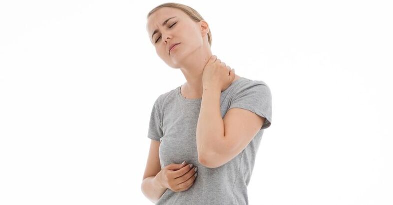 The girl has pain in the neck